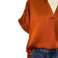V Neck Placket Cuffs Sleeve Top Rust