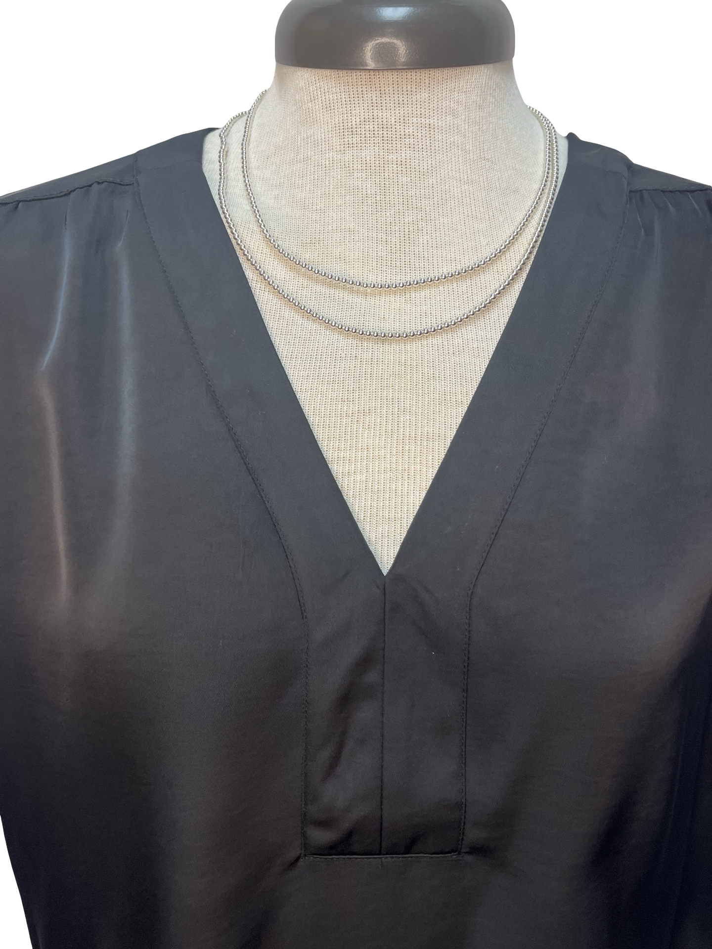 V Neck Placket Shirring Top Black