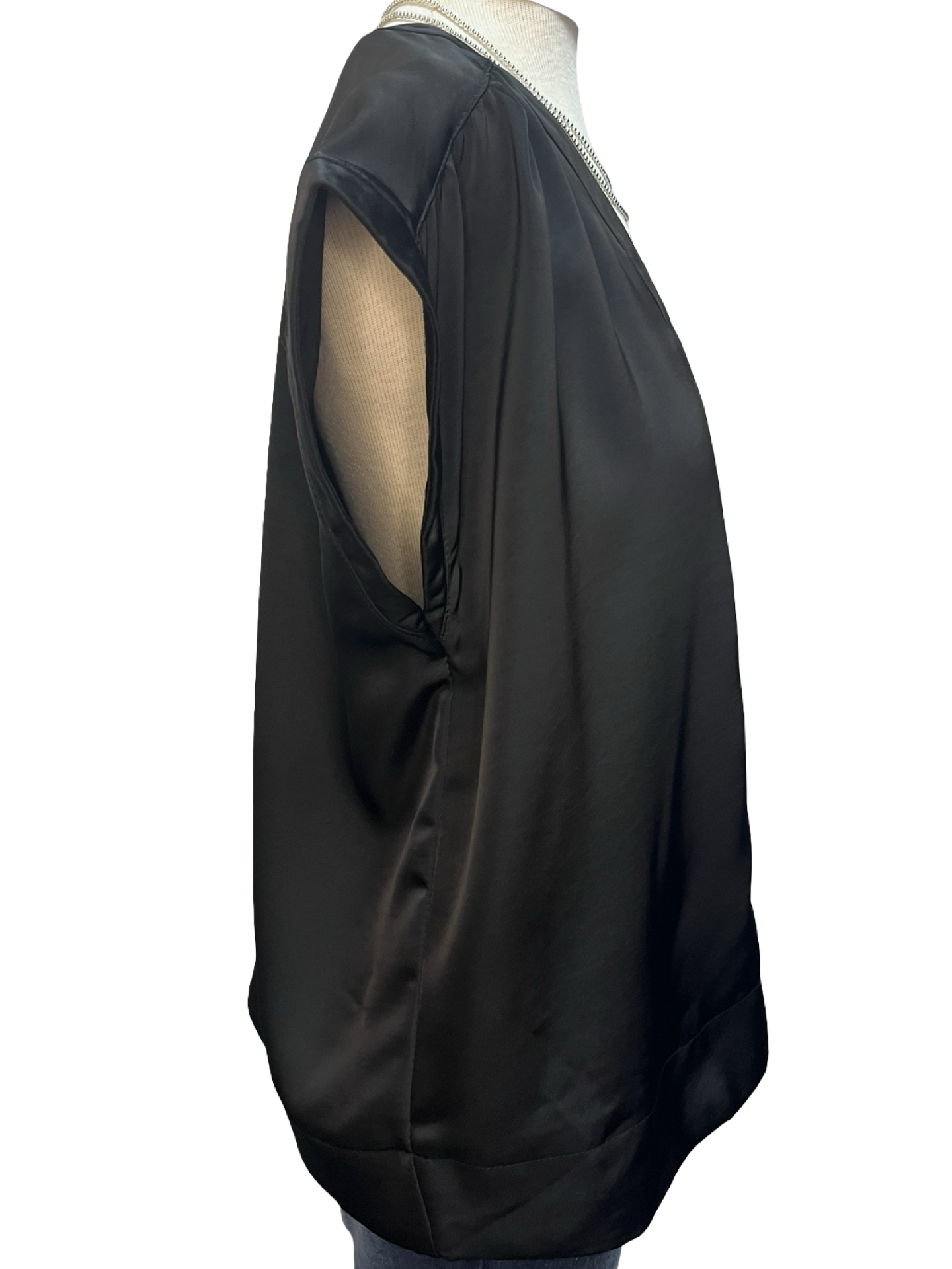 V Neck Placket Shirring Top Black