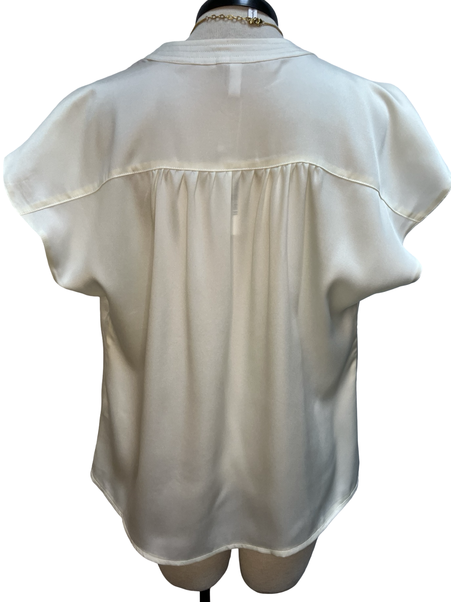 V Neckline Cap Sleeve Top Cream