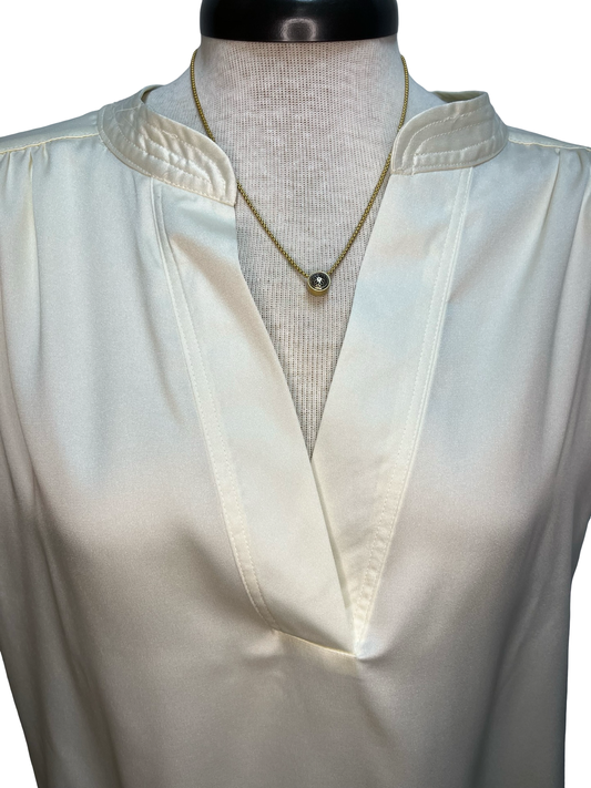 V Neckline Cap Sleeve Top Cream