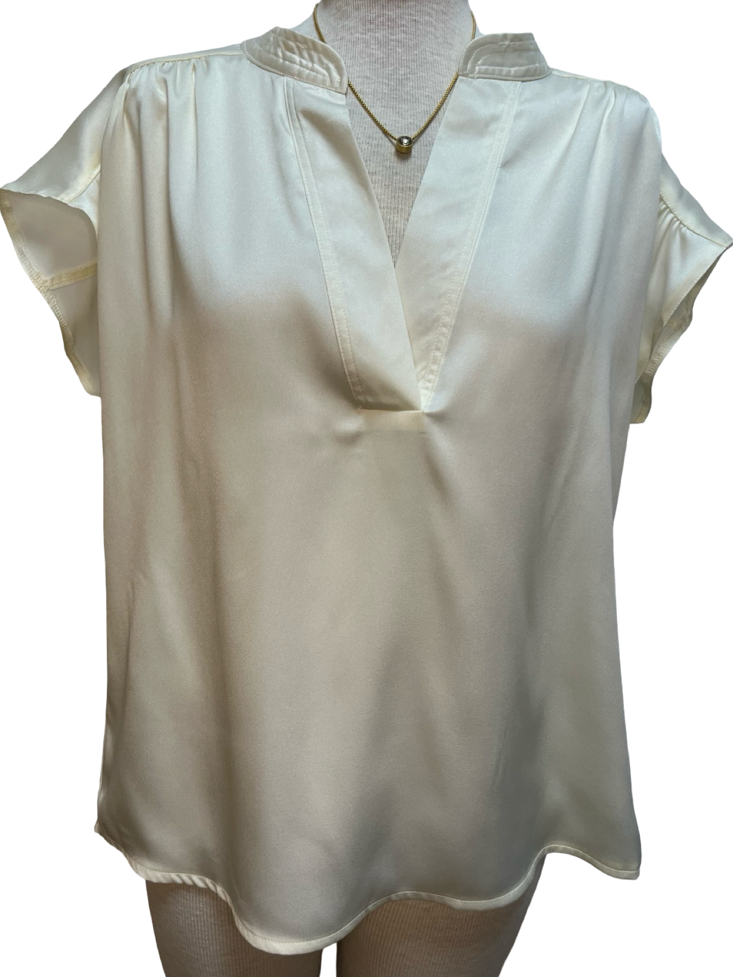 V Neckline Cap Sleeve Top Cream