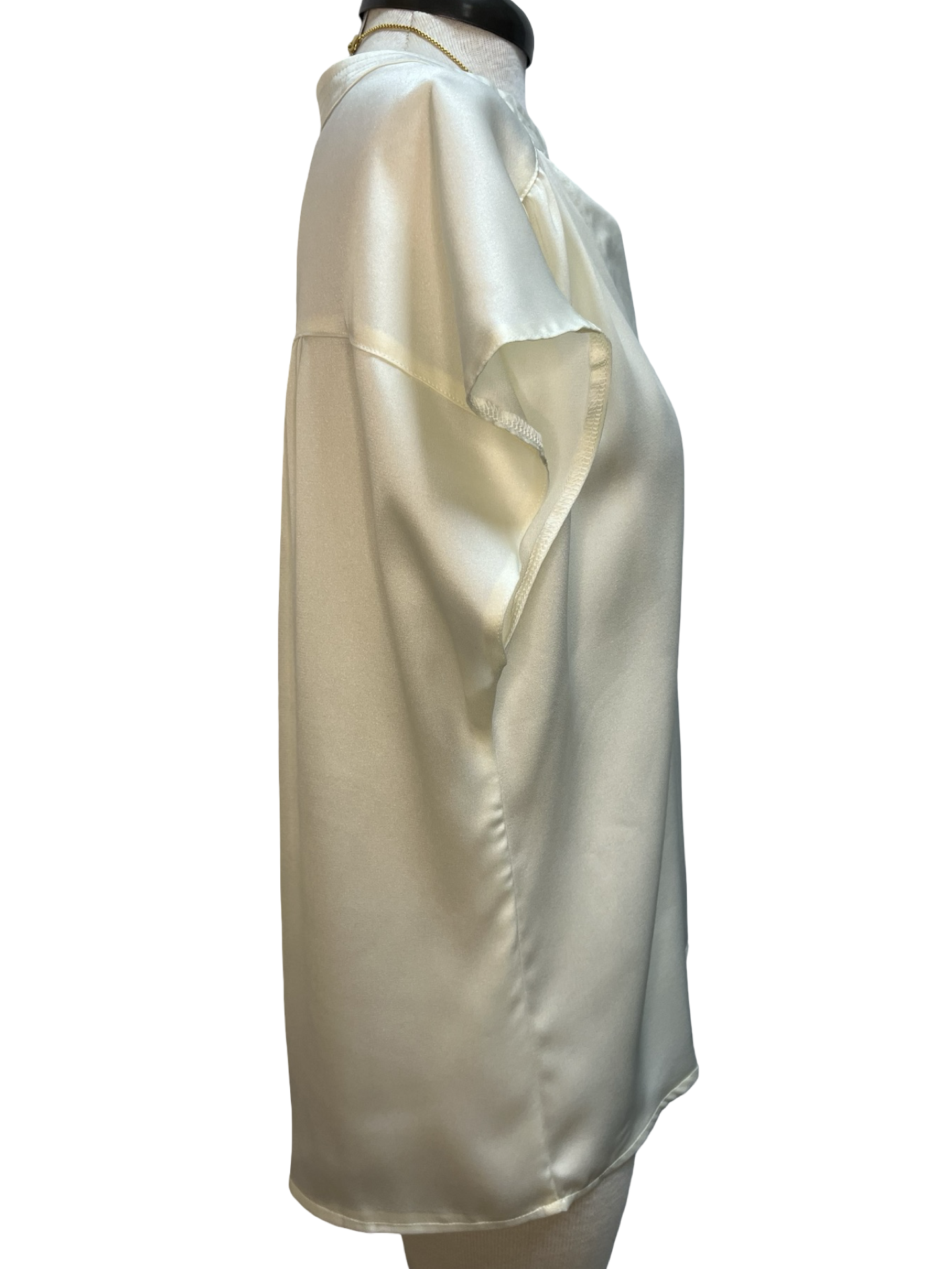 V Neckline Cap Sleeve Top Cream