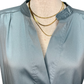 V Neckline Cap Sleeve Top Dusty Blue