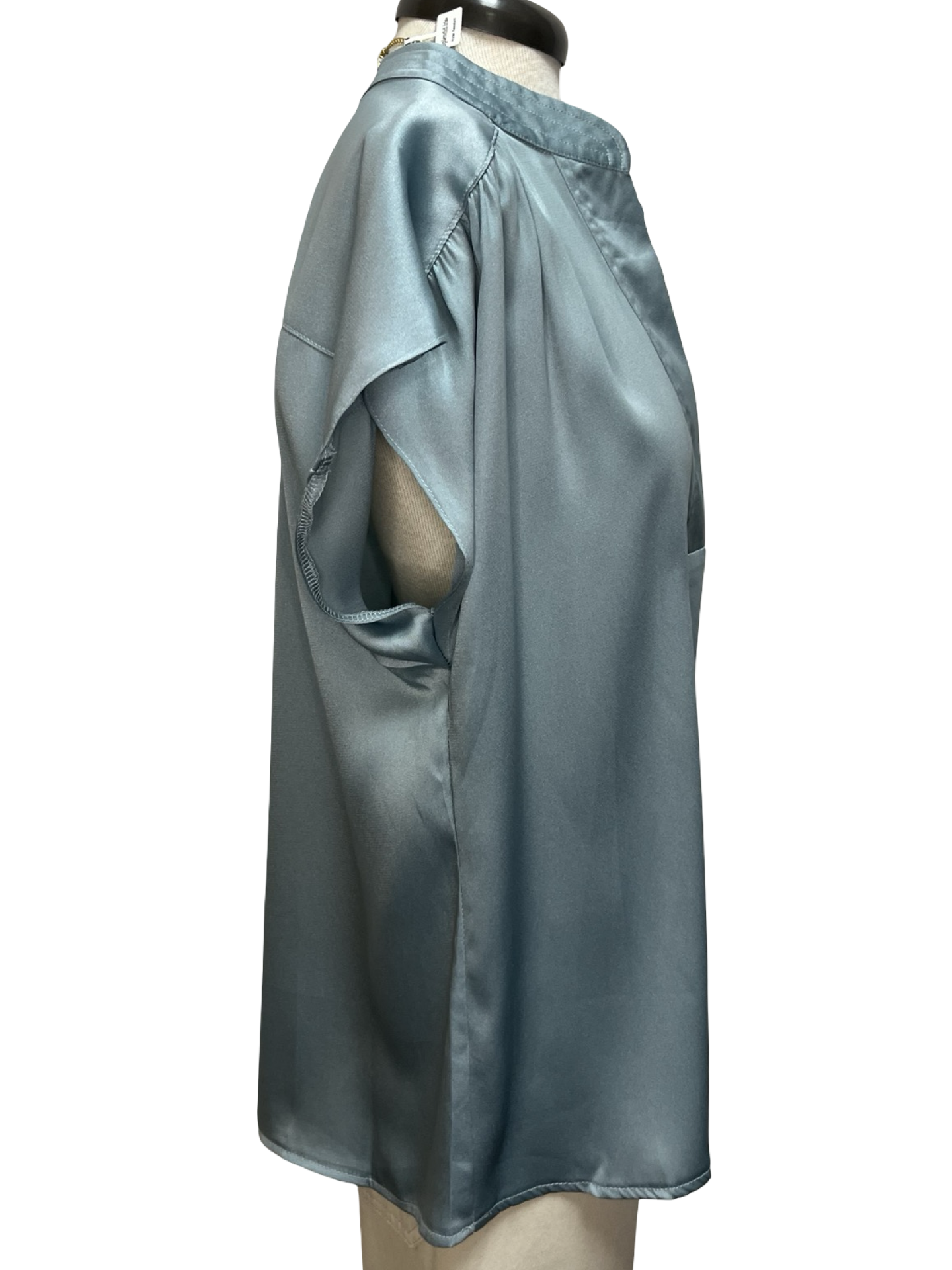 V Neckline Cap Sleeve Top Dusty Blue