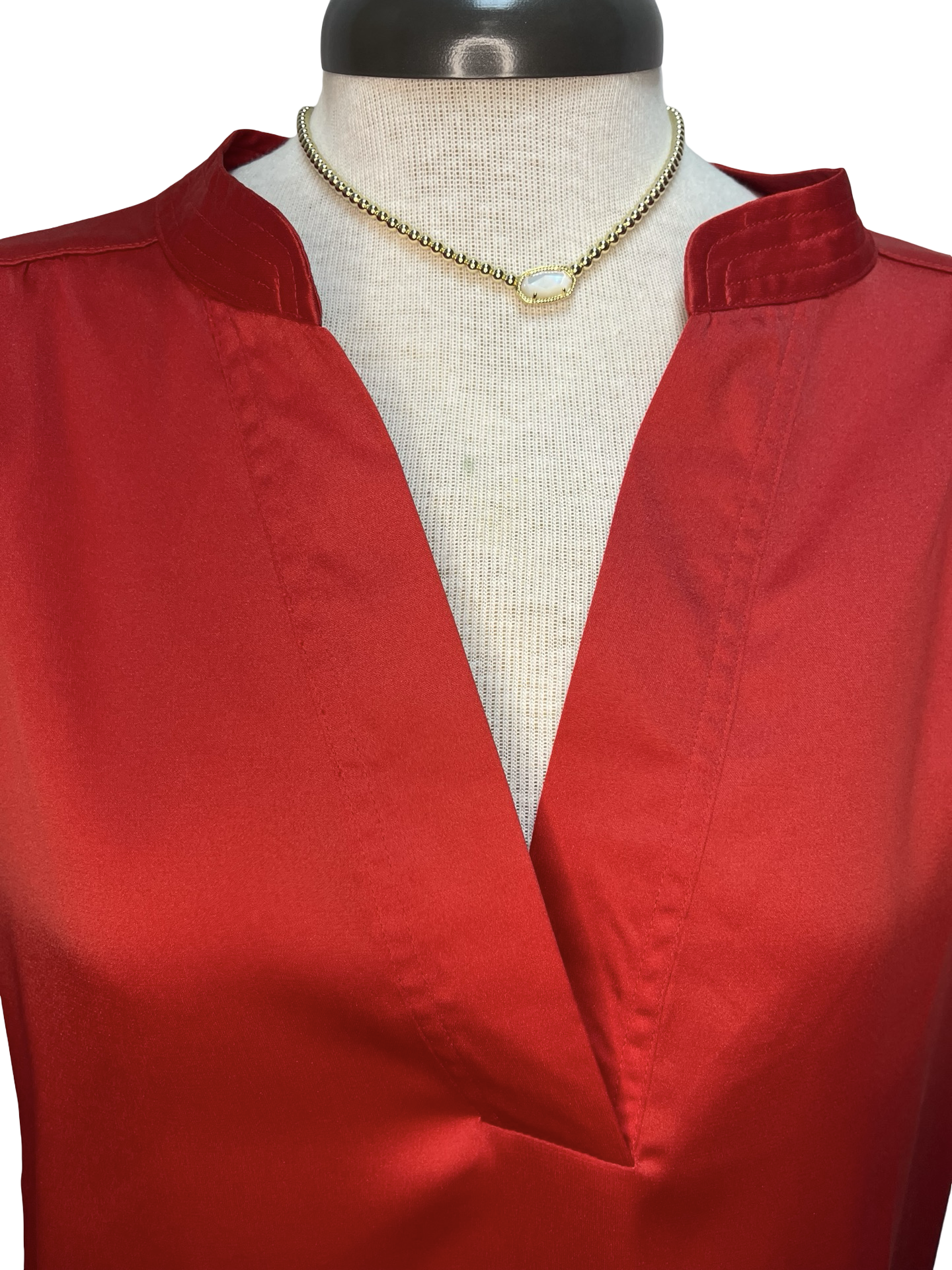 V Neckline Cap Sleeve Top Red