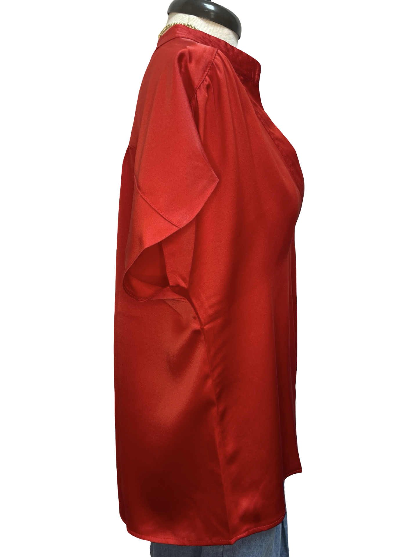 V Neckline Cap Sleeve Top Red