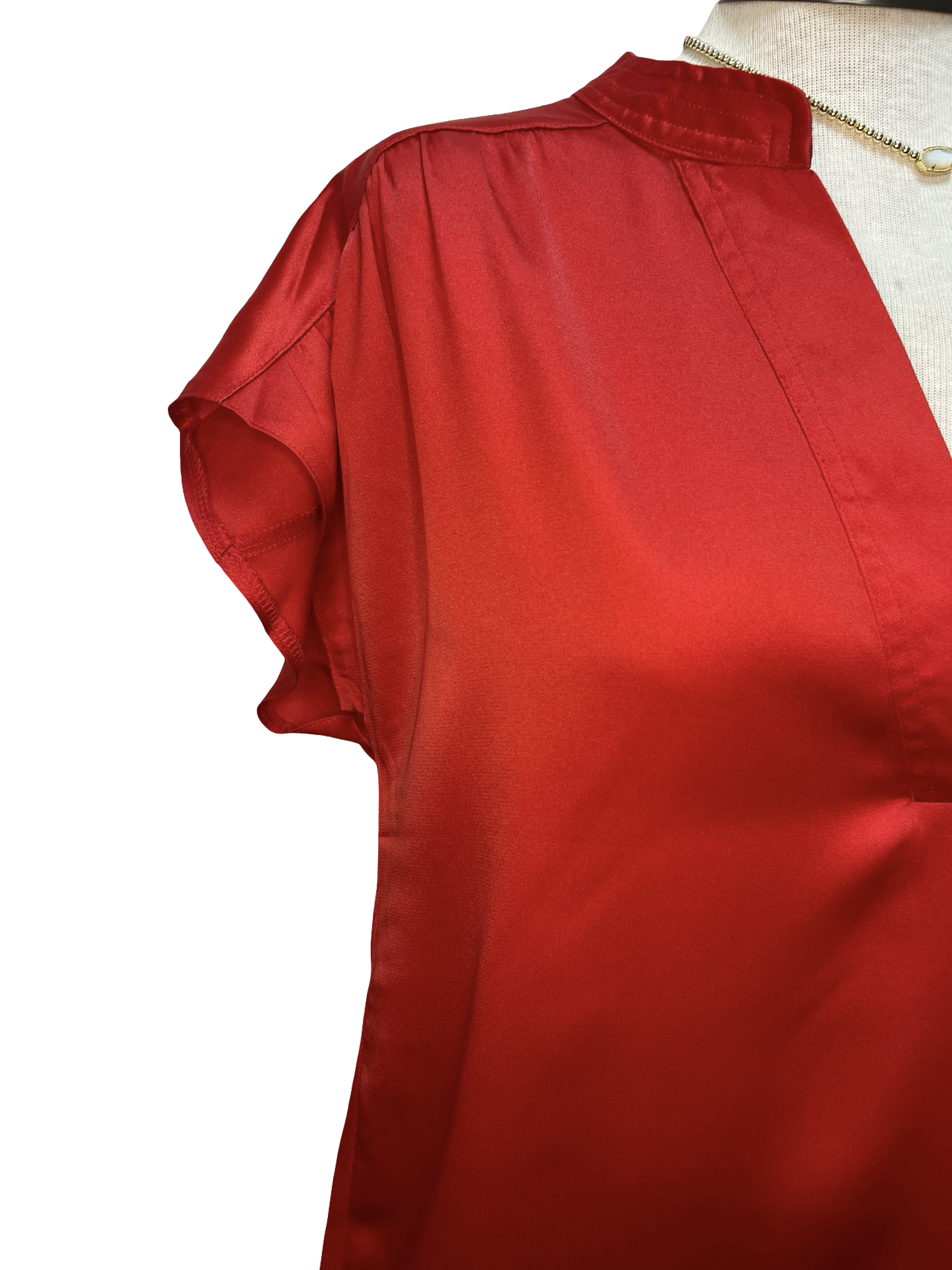 V Neckline Cap Sleeve Top Red