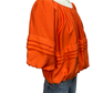 Half Puff Sleeve Pleated Round Neck Top Orange