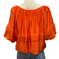 Half Puff Sleeve Pleated Round Neck Top Orange