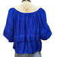 Half Puff Sleeve Pleated Round Neck Top Blue