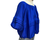 Half Puff Sleeve Pleated Round Neck Top Blue