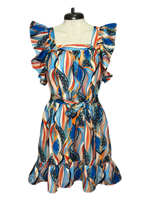 Color Waves Flutter Sleeve Dress