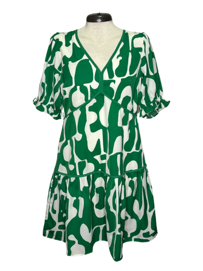 Puzzle Green Trim Flounce Dress