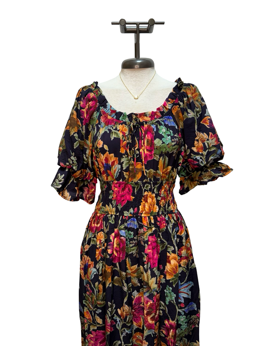 Floral Smocked Waist Midi Dress