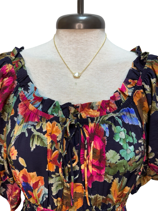 Floral Smocked Waist Midi Dress