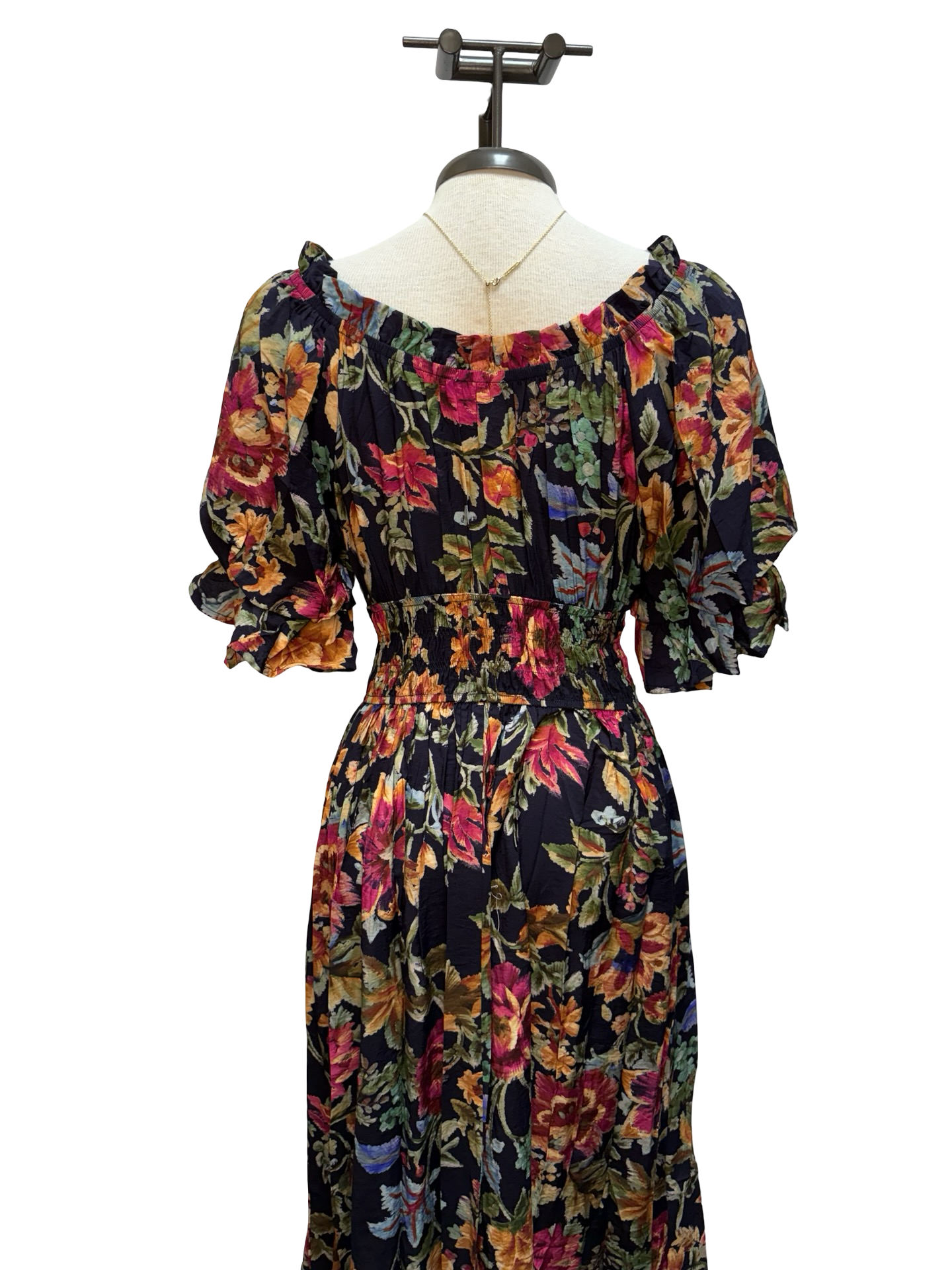 Floral Smocked Waist Midi Dress
