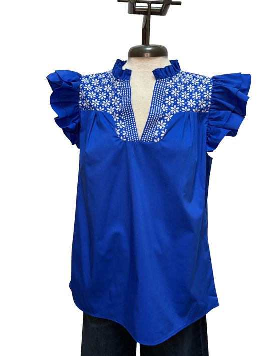 Royal Blue Embroidered Blouse