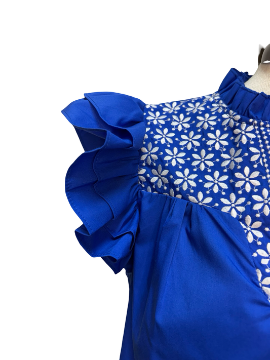 Royal Blue Embroidered Blouse