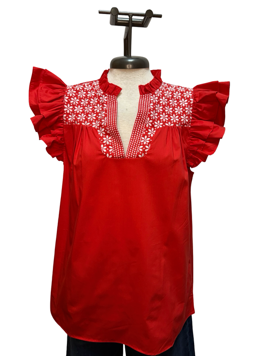 April Red Embroidered Blouse