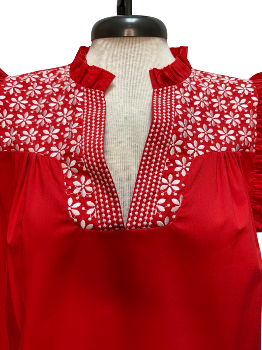 April Red Embroidered Blouse