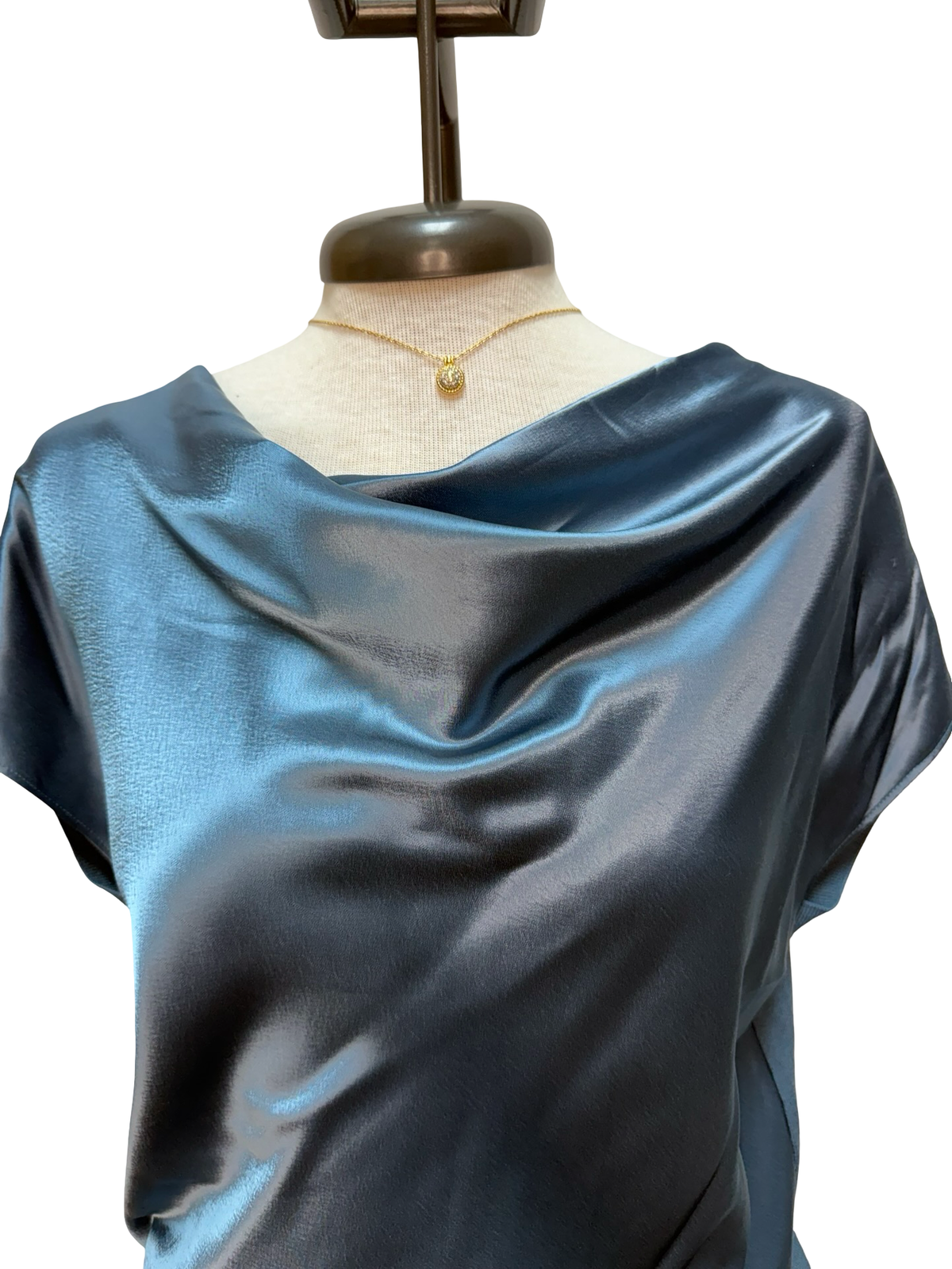 Cowl Neck Combo Blouse Dusty Blue