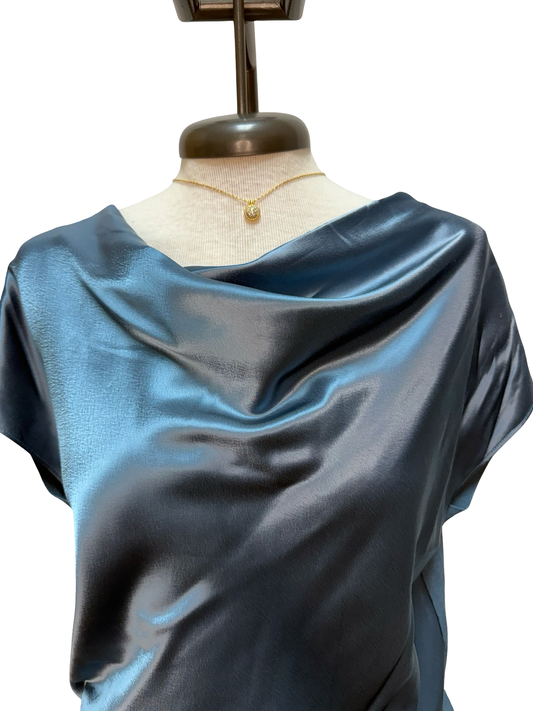 Cowl Neck Combo Blouse Dusty Blue