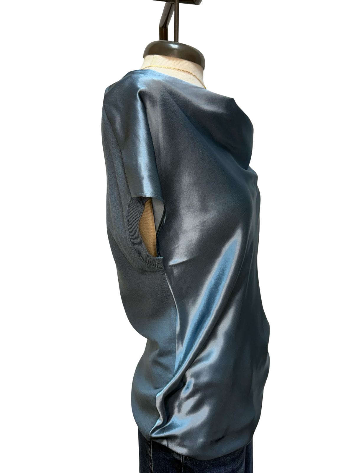 Cowl Neck Combo Blouse Dusty Blue