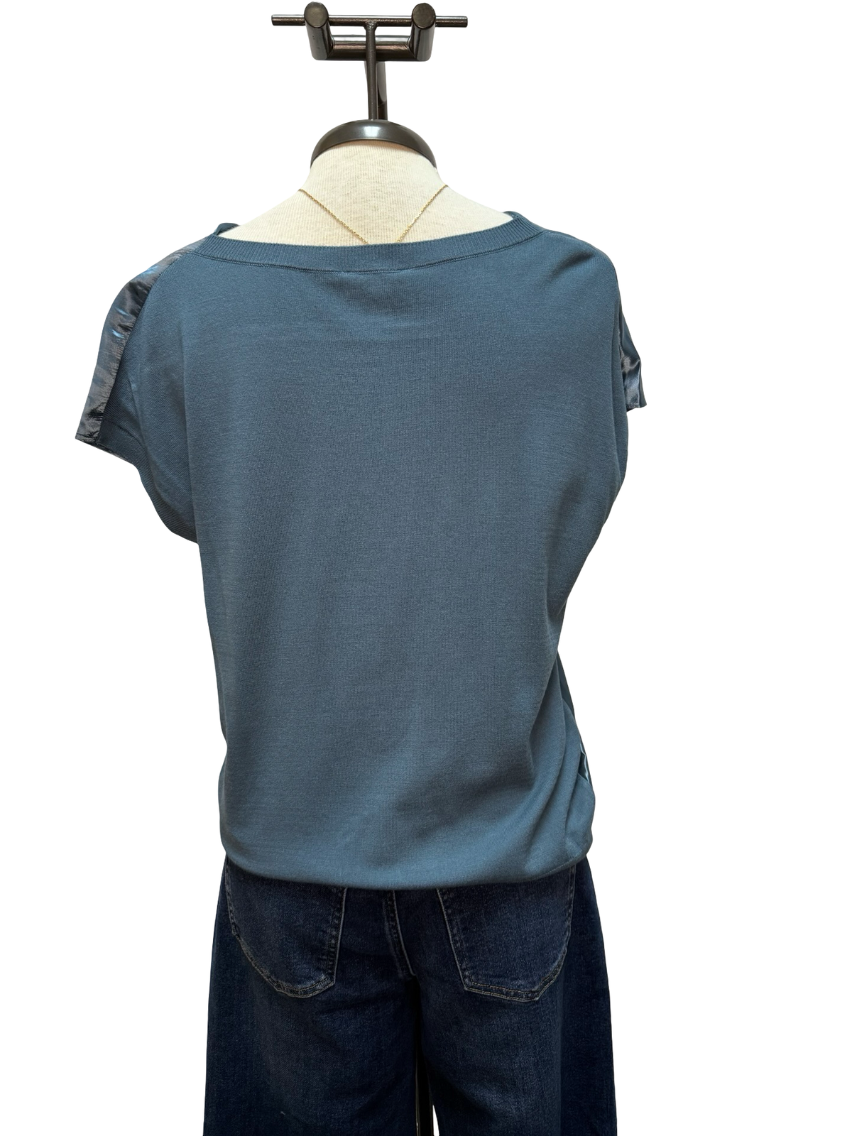 Cowl Neck Combo Blouse Dusty Blue