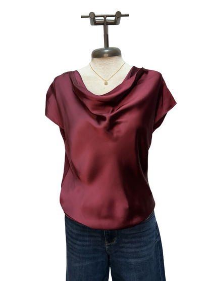Cowl Neck Combo Blouse Burgundy