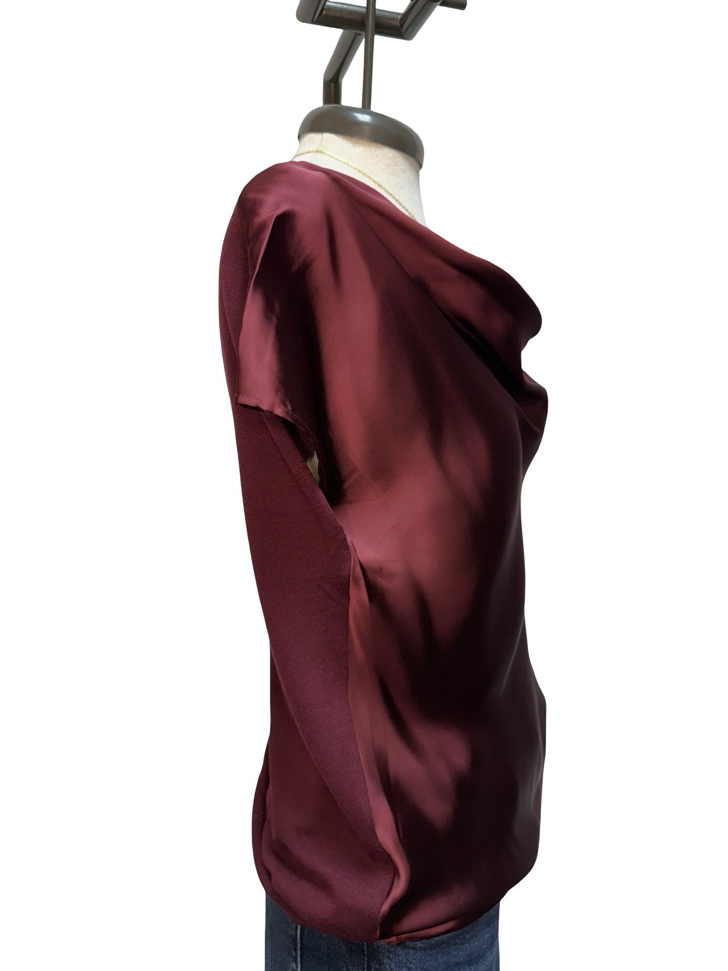 Cowl Neck Combo Blouse Burgundy