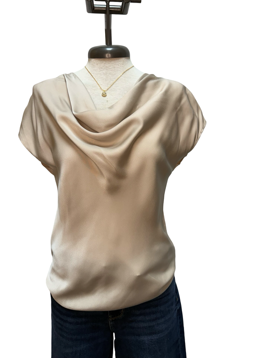 Cowl Neck Combo Blouse Champagne