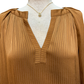 Split Neck Long Sleeve Blouse Apple Cider