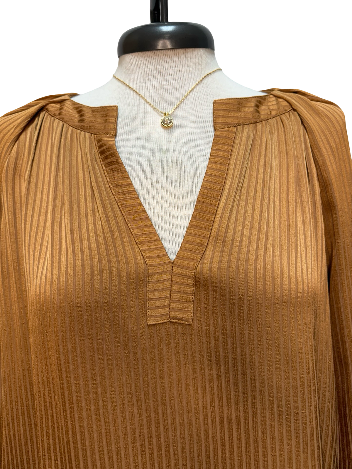 Split Neck Long Sleeve Blouse Apple Cider