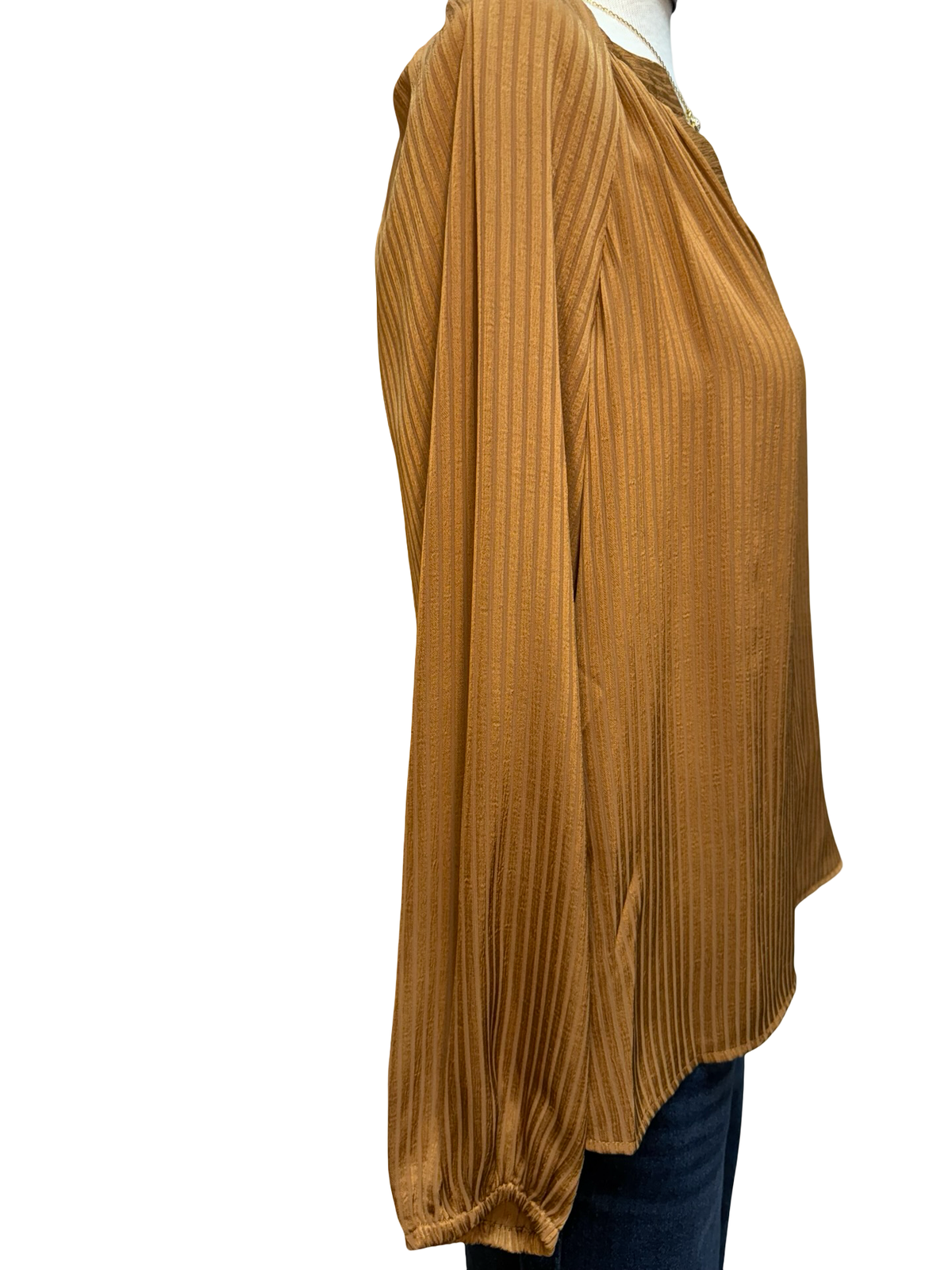 Split Neck Long Sleeve Blouse Apple Cider