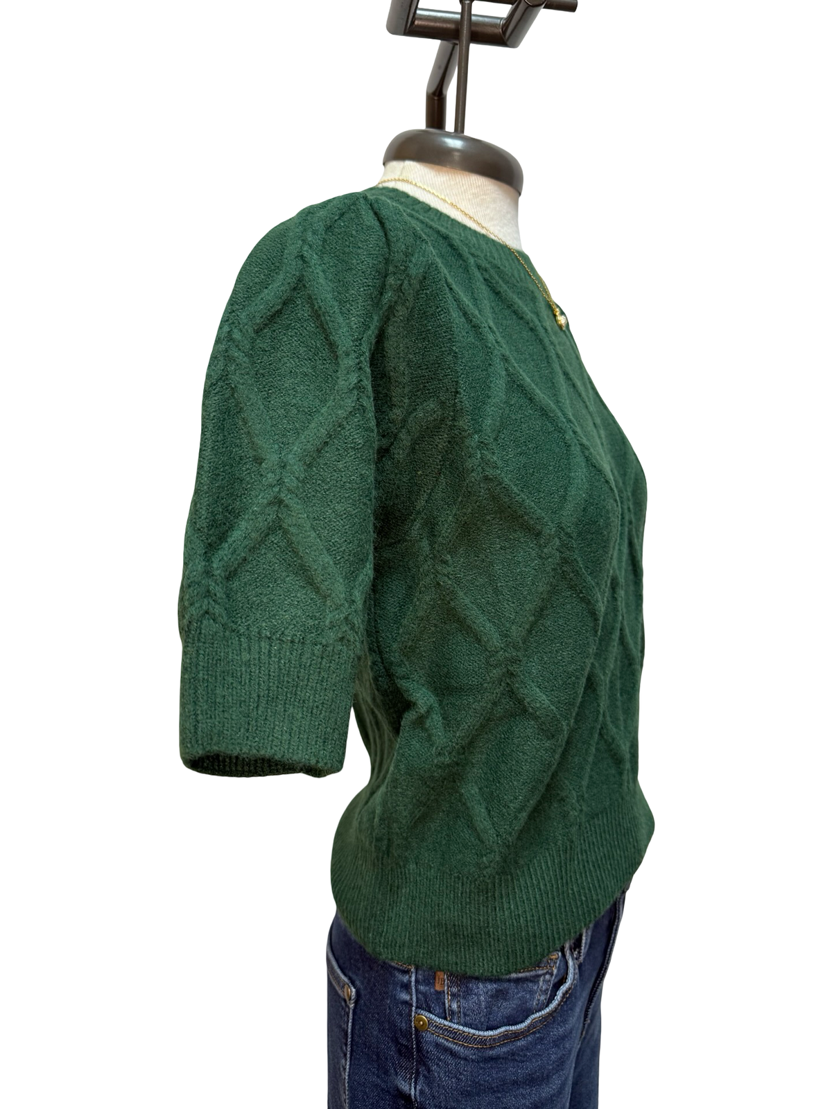 Short Puff Sleeve Sweater Pine