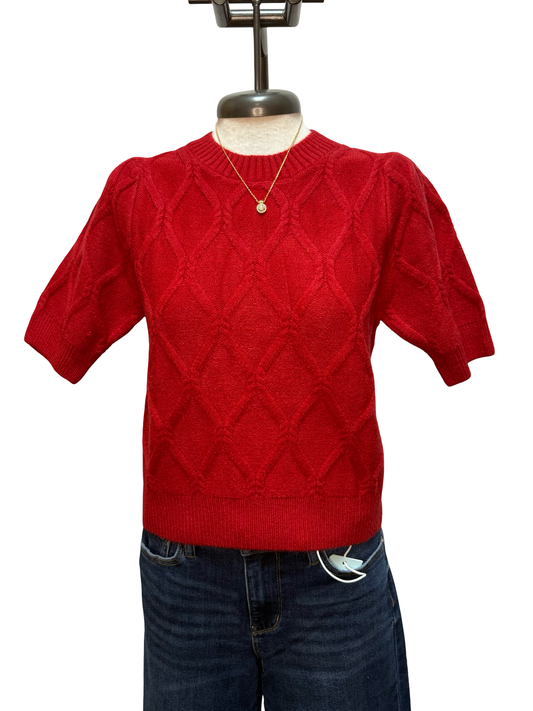 Short Puff Sleeve Sweater Scarlet