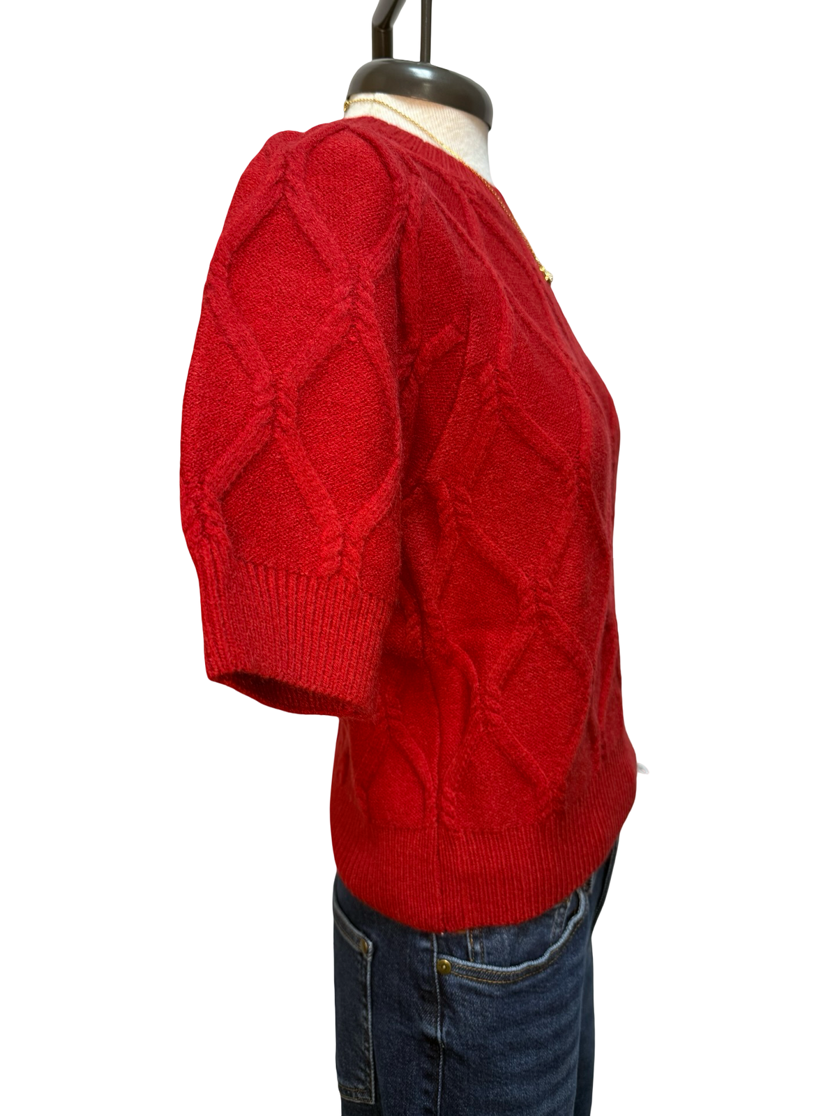 Short Puff Sleeve Sweater Scarlet