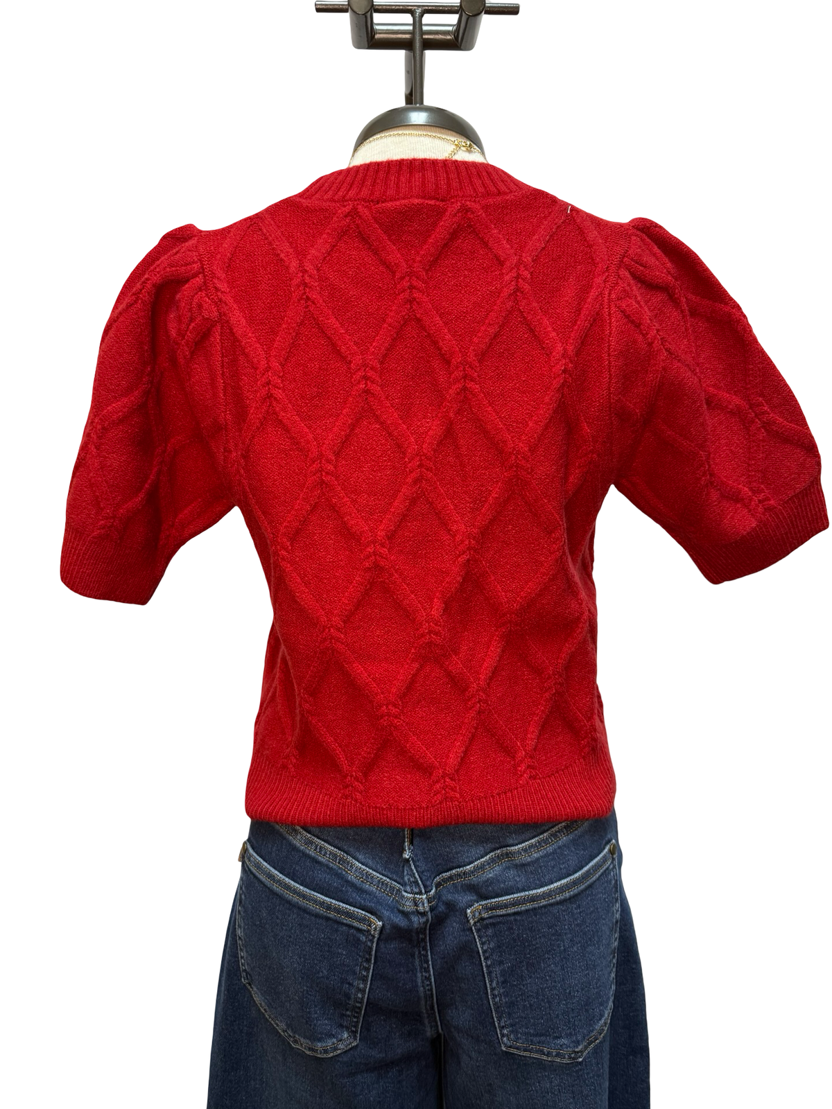 Short Puff Sleeve Sweater Scarlet