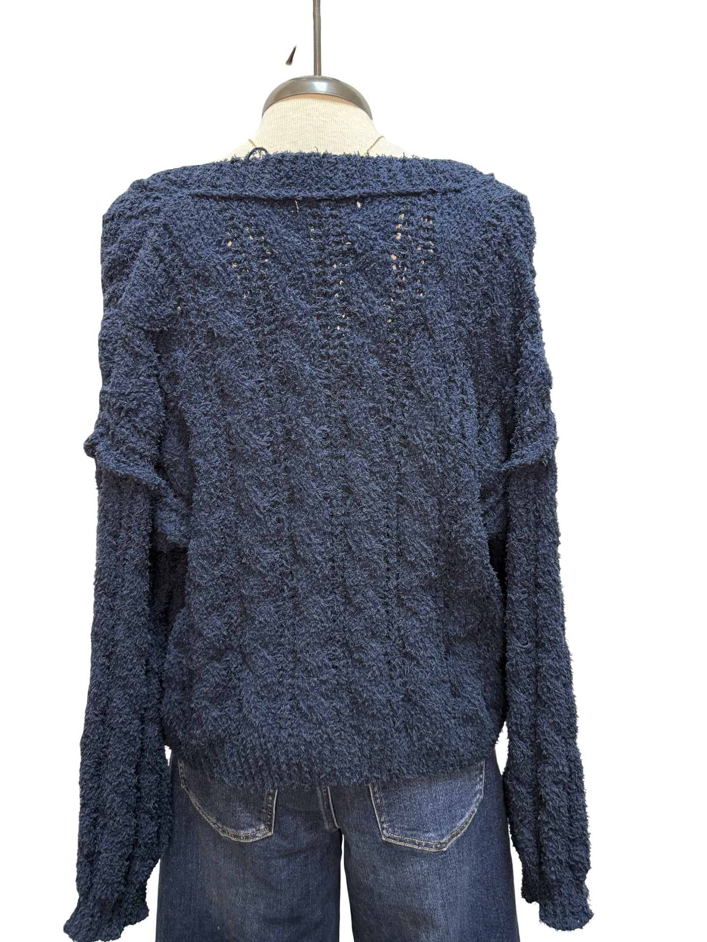 Semi-Cropped V Neck Sweater Navy