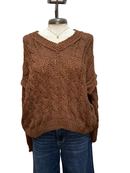 Semi-Cropped V Neck Sweater Chocolate