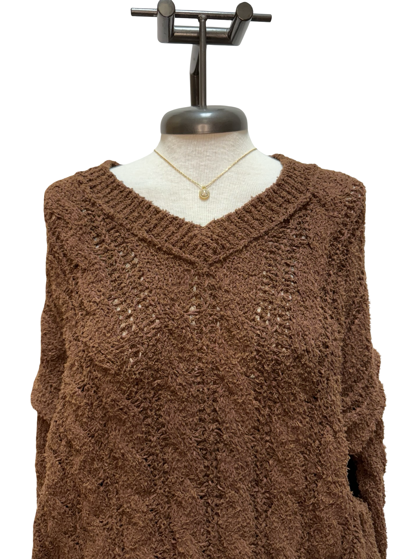 Semi-Cropped V Neck Sweater Chocolate