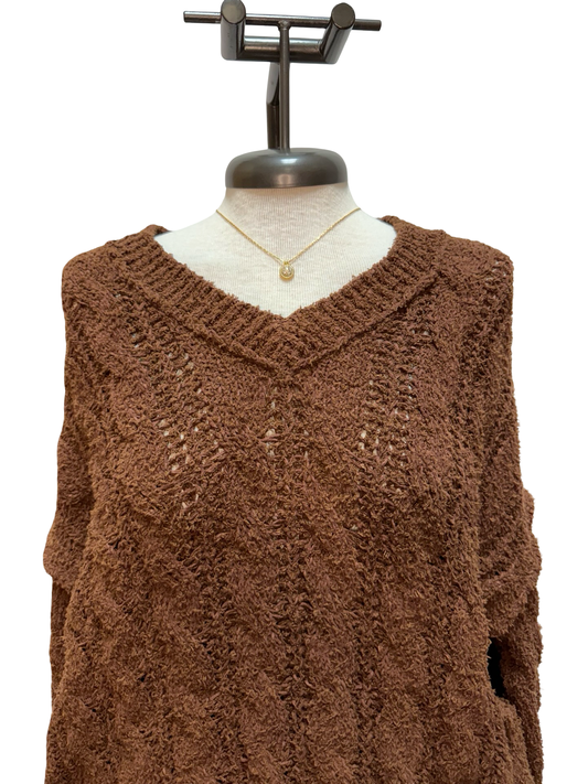 Semi-Cropped V Neck Sweater Chocolate