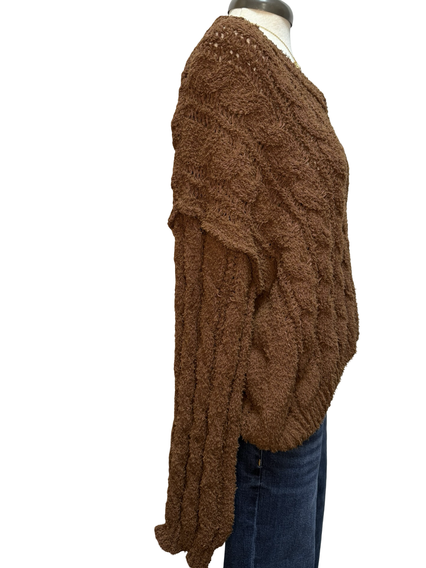 Semi-Cropped V Neck Sweater Chocolate