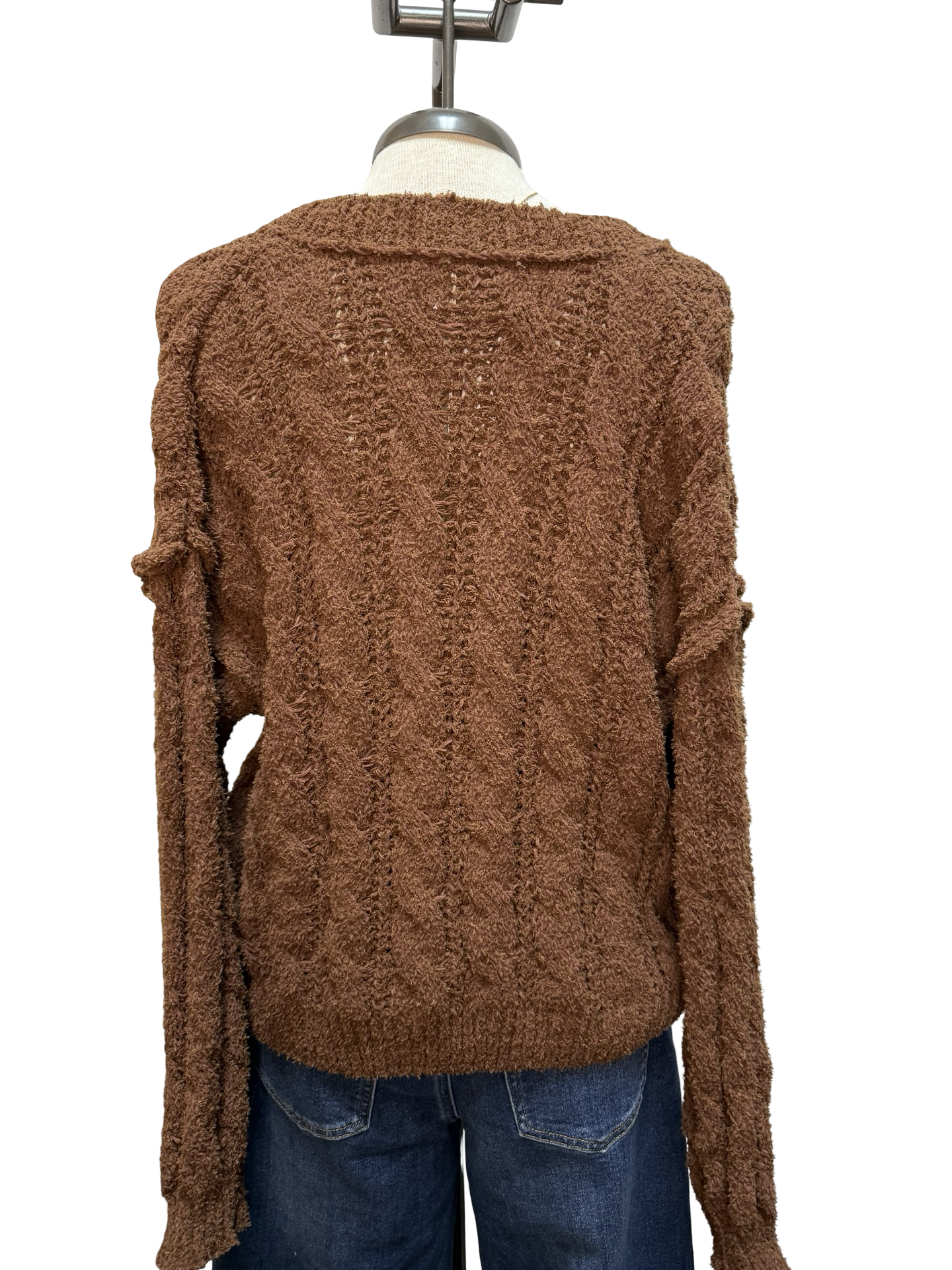 Semi-Cropped V Neck Sweater Chocolate