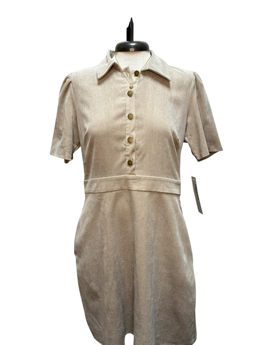 London Times Tan Short Sleeve Collared Dress
