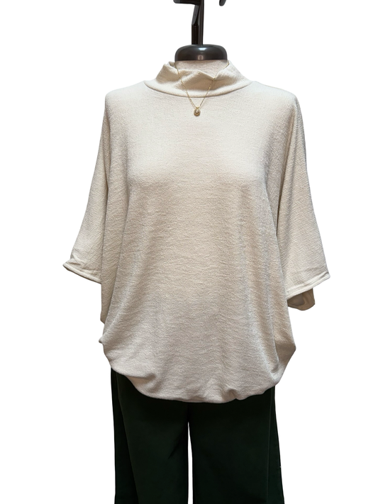 Mock Neck Dolman Sleeve Knit Top Ecru