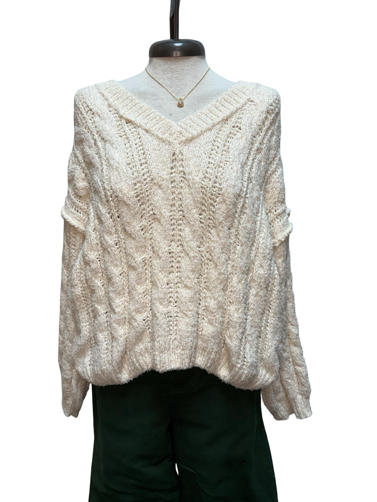 Semi-Cropped V Neck Sweater Cream