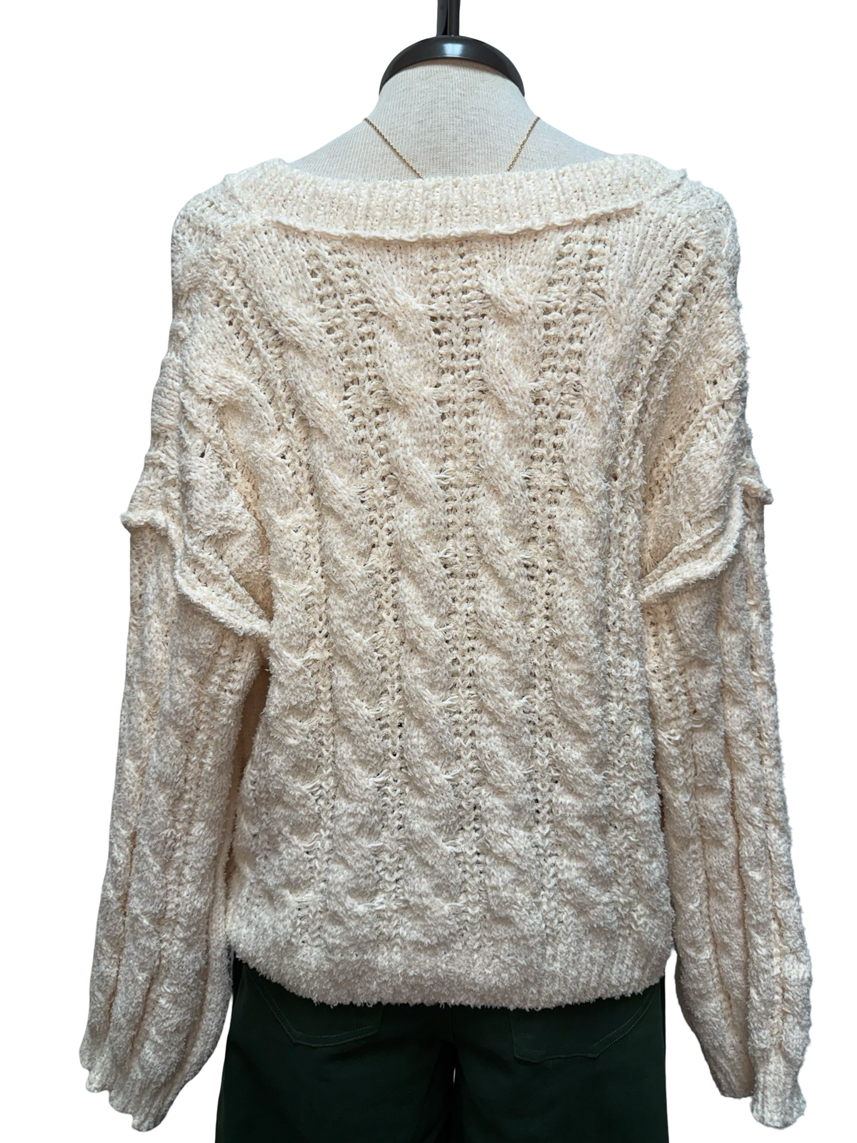 Semi-Cropped V Neck Sweater Cream