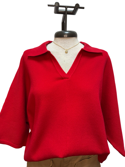 Knit 3/4 Sleeve V Neck Top